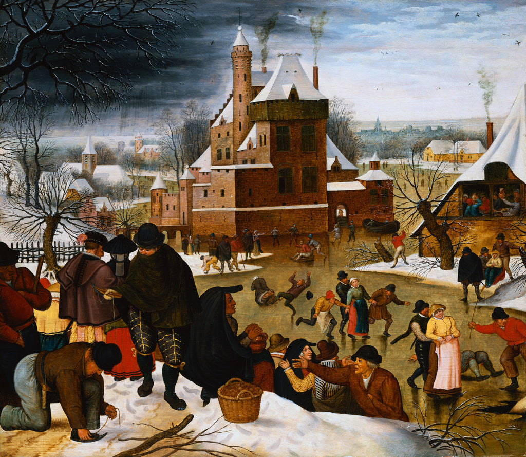 Detail of Townsfolk Skating on a Castle Moat by Pieter Brueghel the Younger