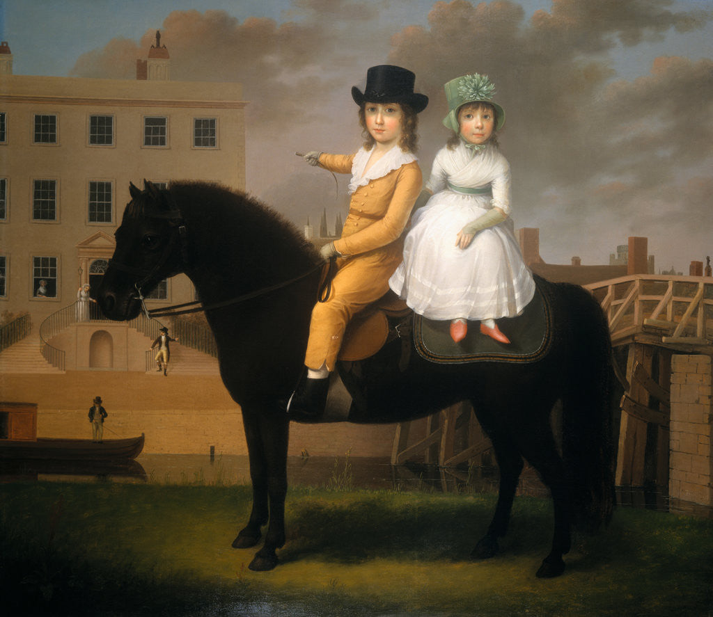 Detail of Two Children Seated on a Black Pony by Nathan Theodore Fielding