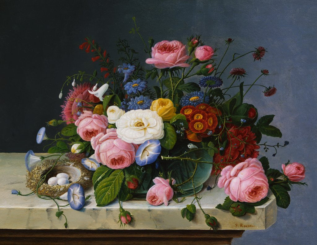 Detail of Still Life: Flowers on a Marble-Topped Table by Severin Roesen