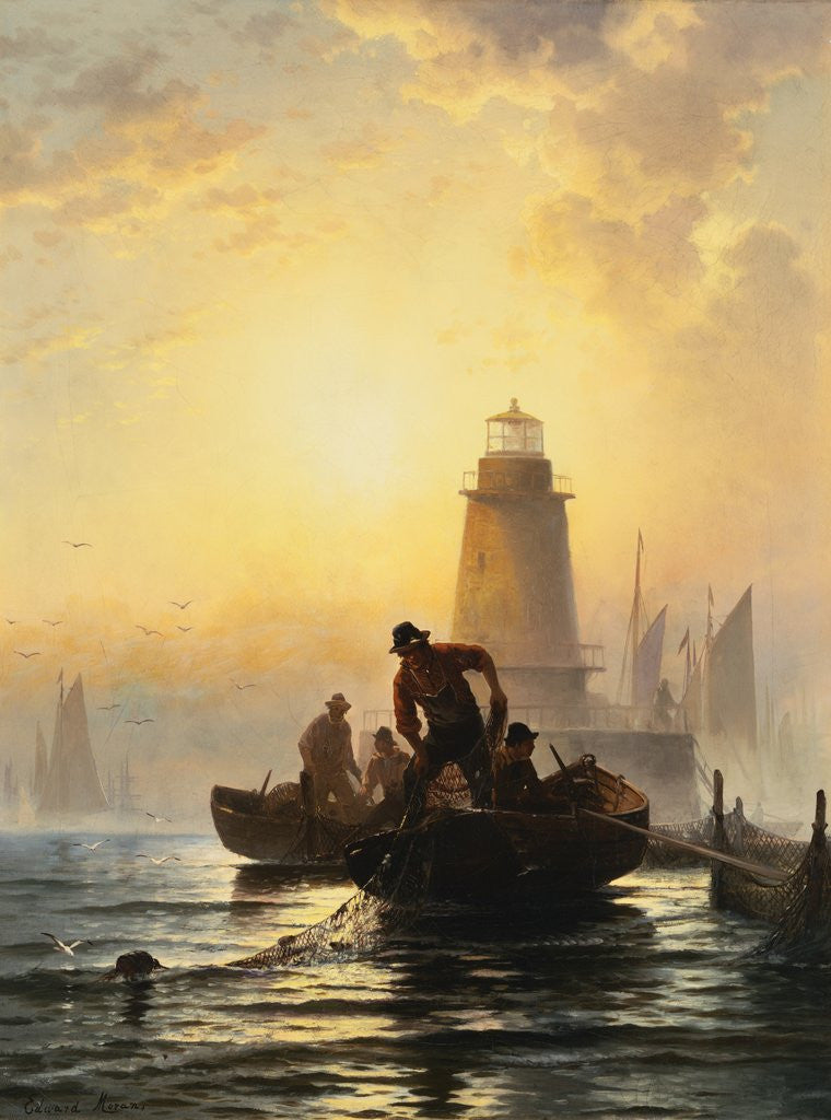 Detail of Fish Pond, Orient Bay, L.I. by Edward Moran