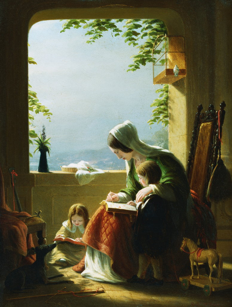 Detail of Mother's Lessons, Amalfi by Robert Walter Weir