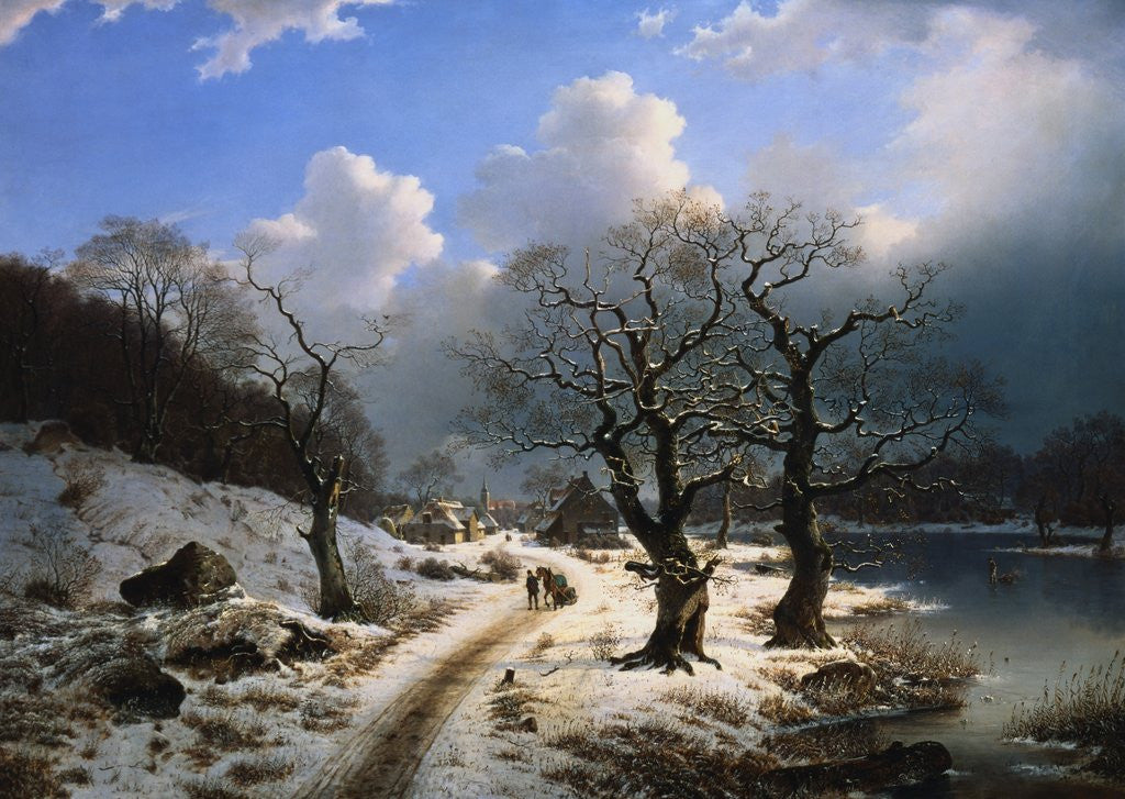 Detail of A Frozen Winter Landscape by Johannes Bartholomaus Duntze