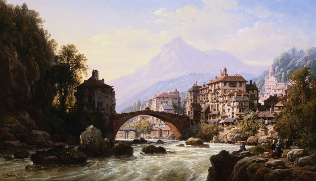 Detail of The Old Roman Bridge of St. Martin, Italy by Charles Eupharasie Kuwasseg