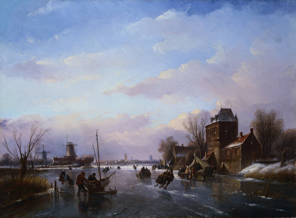 Detail of Skaters in a Frozen Landscape by Jan Jacob Spohler