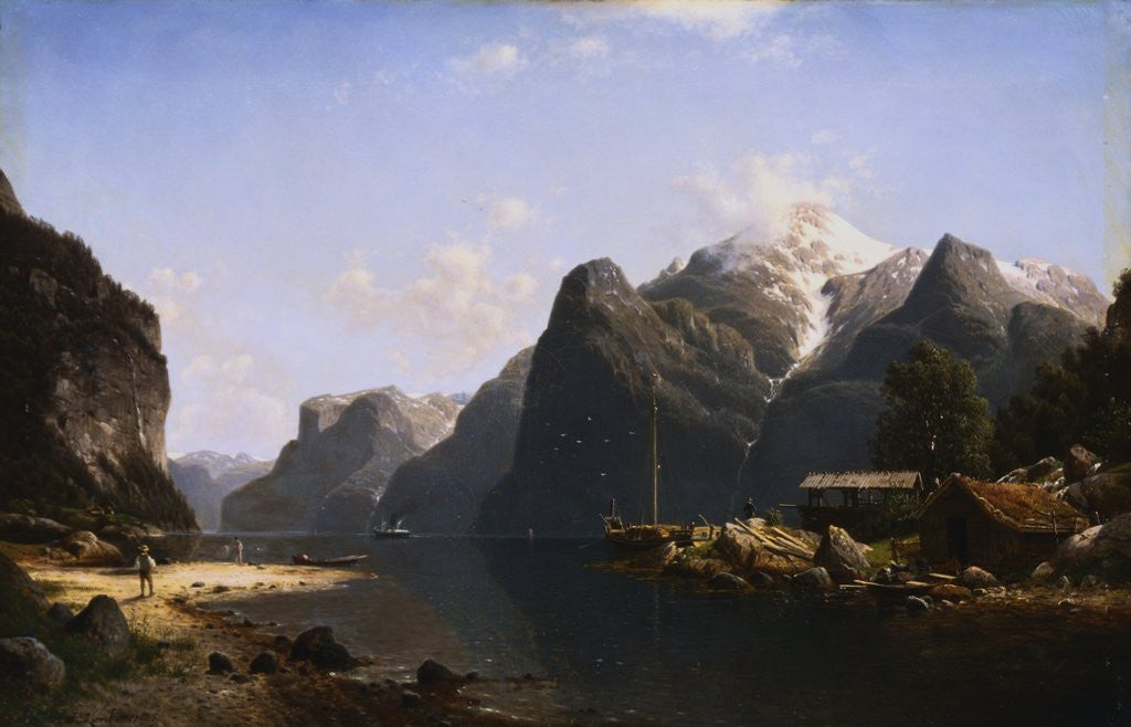 Detail of A Norwegian Fjord by Johannes Bartholomaus Duntze