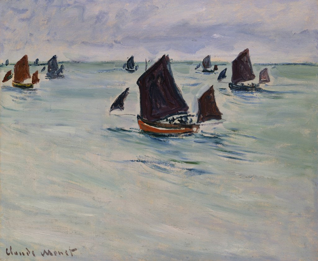 Detail of Fishing Boats off of Pourville by Claude Monet