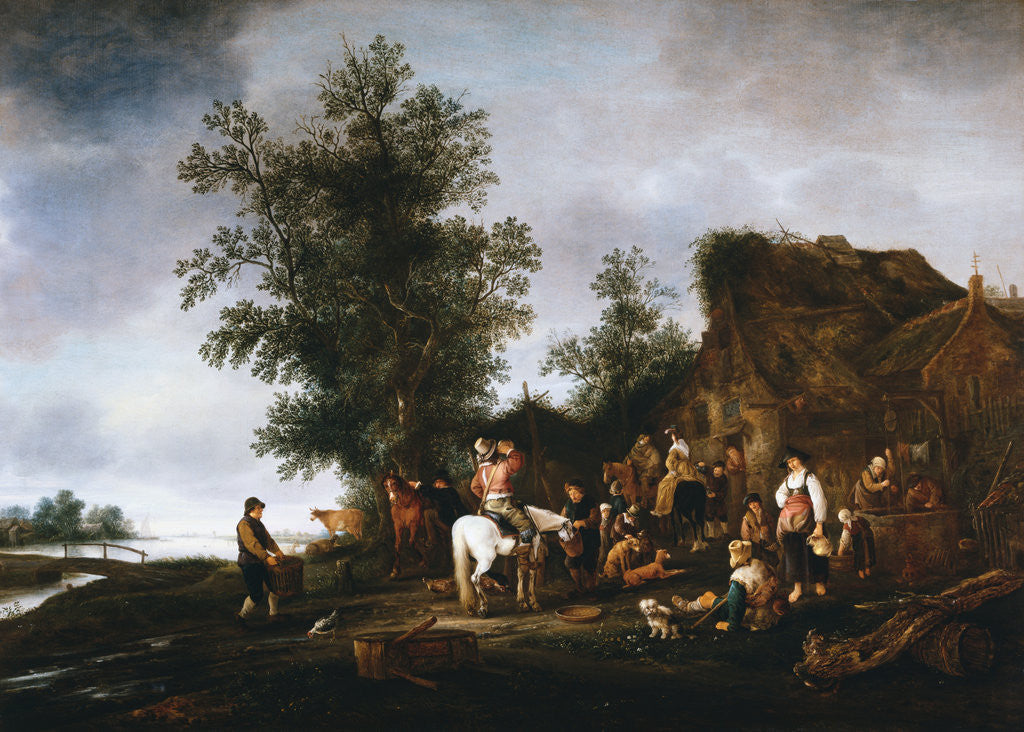 Detail of Travelers Refreshing Themselves at a Riverside Tavern by Isack van Ostade