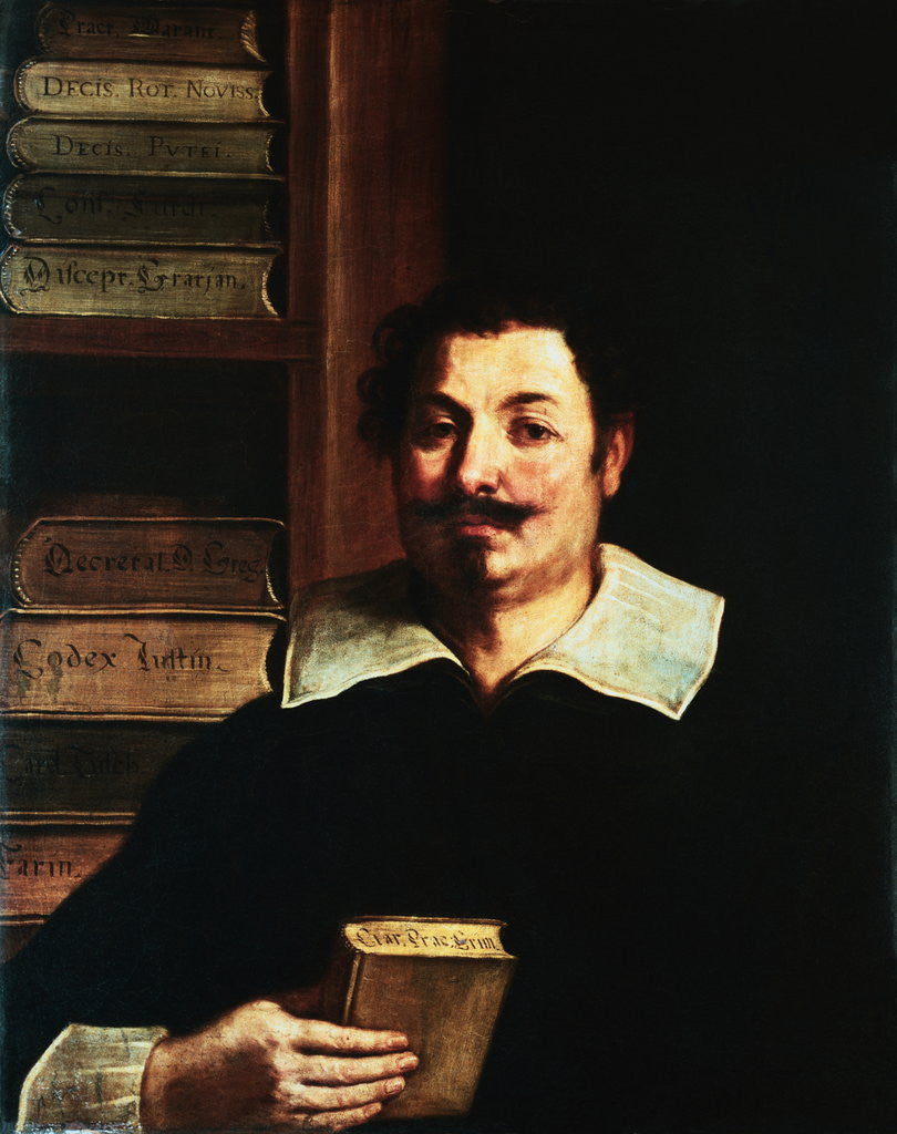 Detail of Portrait of a Lawyer in His Library from the School of Guercino by Anonymous
