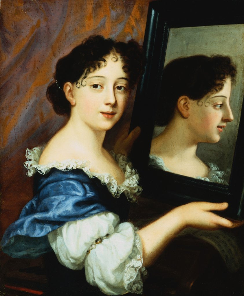 Detail of Portrait of a Lady, Half Length, Holding a Mirror attributed to Nicolas Mignard by Anonymous