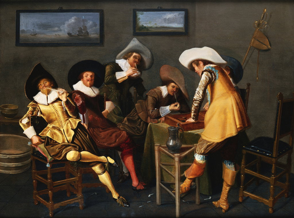 Detail of Gentlemen Smoking and Playing Backgammon in an Interior by Dirck Hals