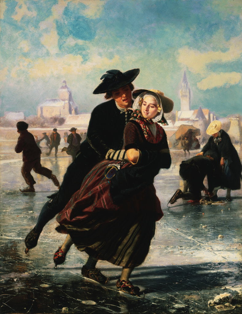 Detail of Lovers Skating by Adolf Alexander Dillens