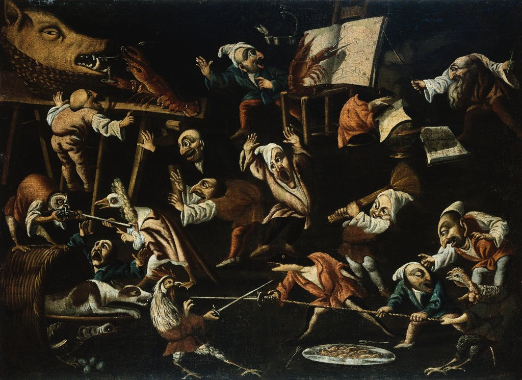 Detail of Imaginary Animals and Dwarfs Fighting, Drinking and Carousing Attributed to Faustino Bocchi by Anonymous