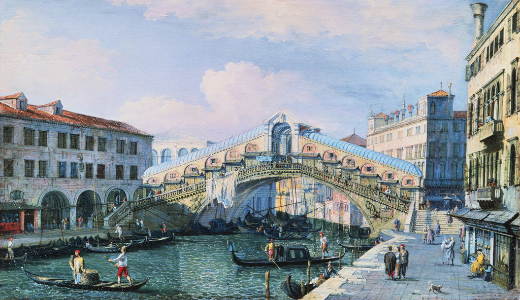 Detail of The Rialto Bridge on the Grand Canal, Venice, Looking South by Adolf Sukkert