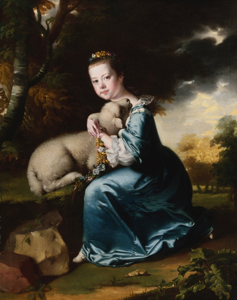Detail of Portrait of Miss Frances Warren, Kneeling Full-Length in a Wooded Park by Joseph Wright of Derby