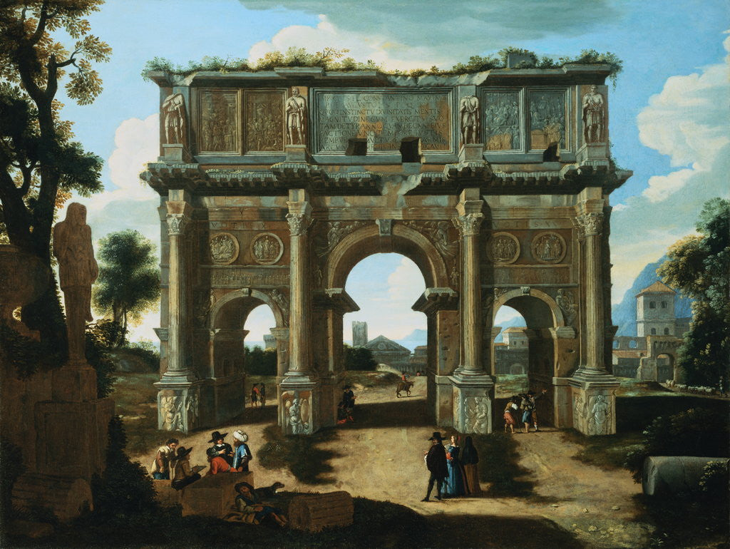 Detail of A View of the Arch of Constantine, Rome, with Figures by Niccolo Viviano Codazzi