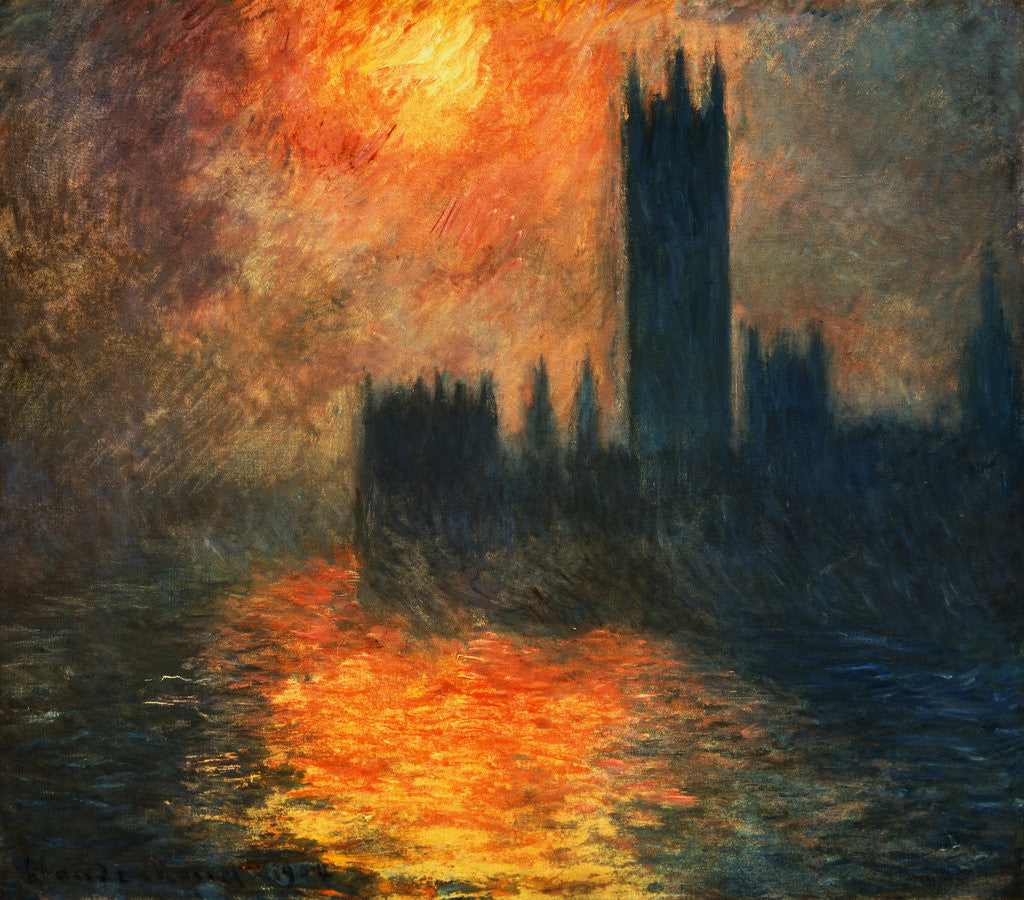 The Parliament, Sunset by Claude Monet