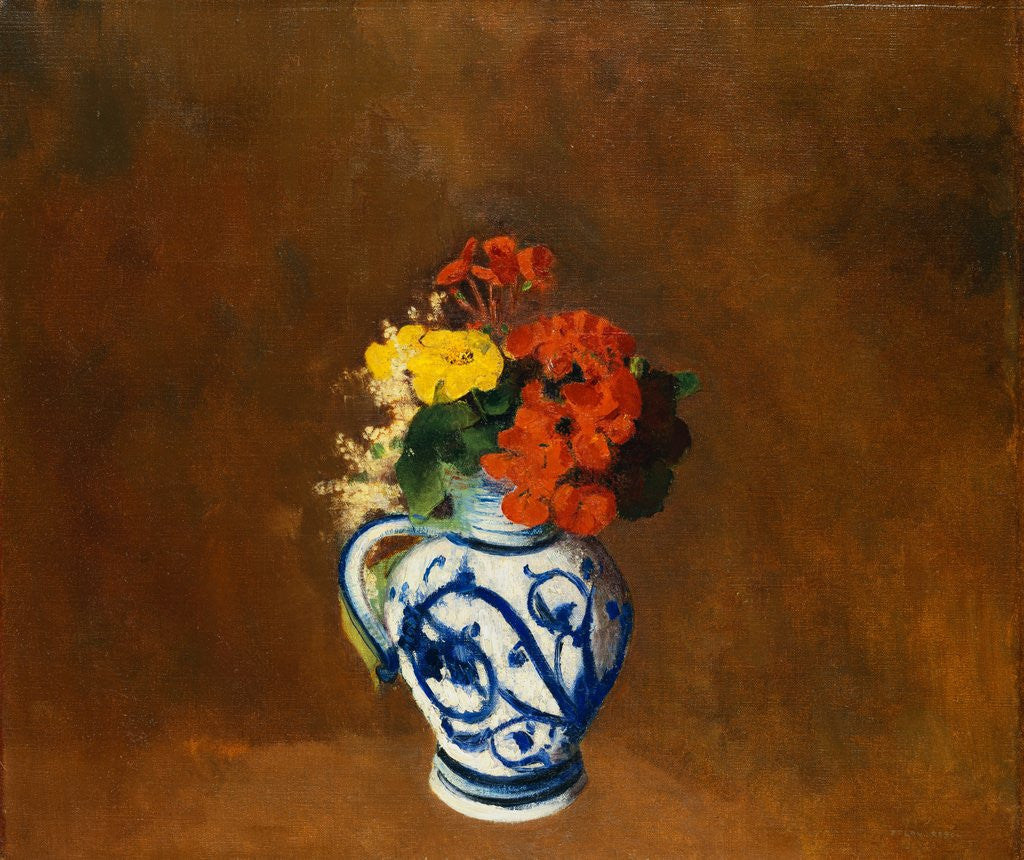 Detail of Geraniums and Flowers in a Vase by Odilon Redon