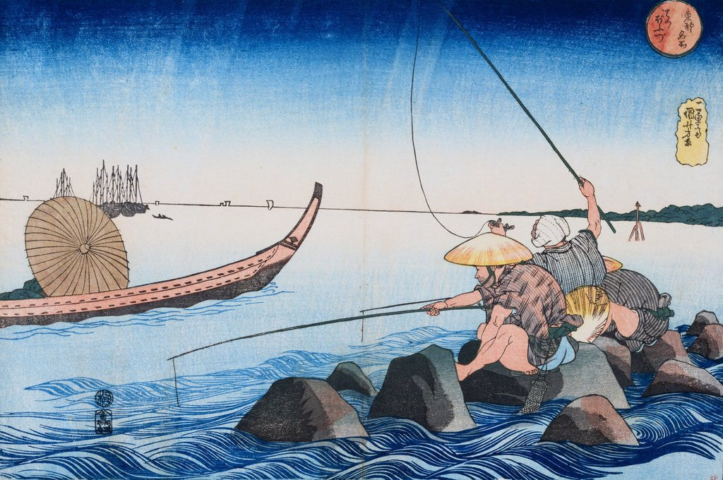 Detail of Oban Yoko-e Teppozu from the Series Famous Places of the Eastern Capital by Utagawa Kuniyoshi