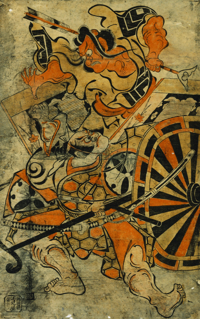 Detail of Dai Oban Tate-e, Tan-e Actors Ichikawa Danjuro I and Matsumoto Koshiru as Warriors by Torri Kiyomasu I
