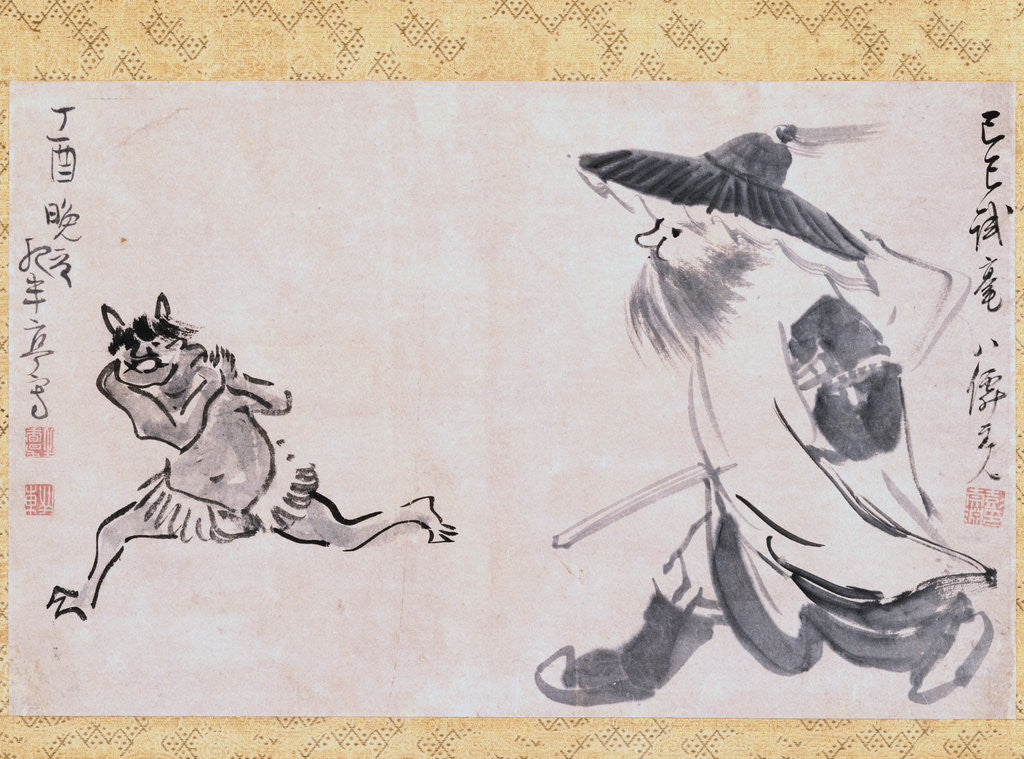 Detail of Shoki and Demon by Sakaki Hyakusen and Yosa Buson by Anonymous