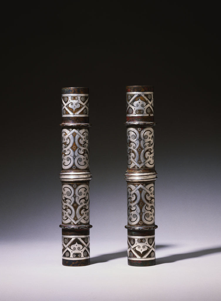 Detail of A Pair of Silver-Inlaid Bronze Cylindrical Fittings from the Warring States Period by Corbis