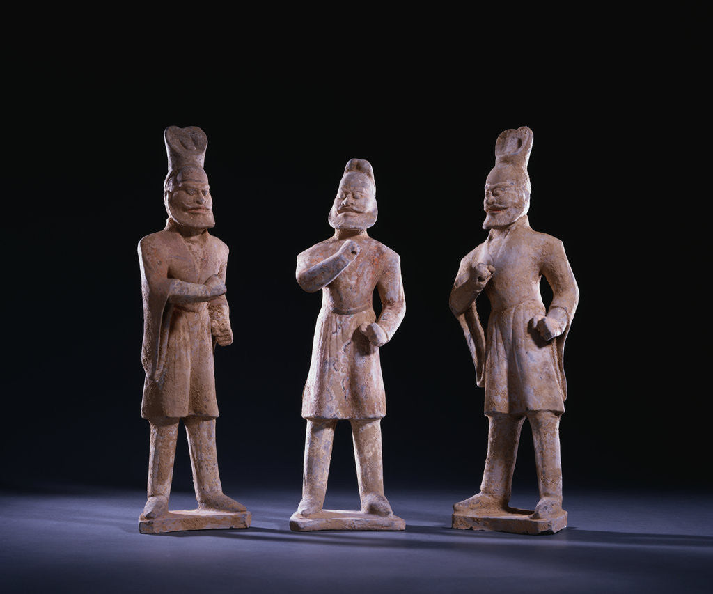 Detail of Three Unusual Painted Gray Pottery Figures of Foreigners, Tang Dynasty by Anonymous