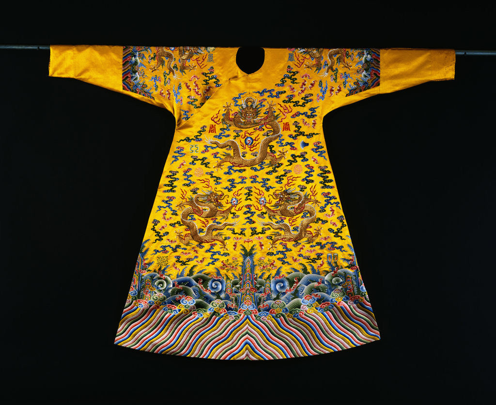 Detail of A Rare Imperial Embroidered Yellow Silk Twelve Symbol Dragon Robe, Ji Fu, from the Qianlong Period by Corbis
