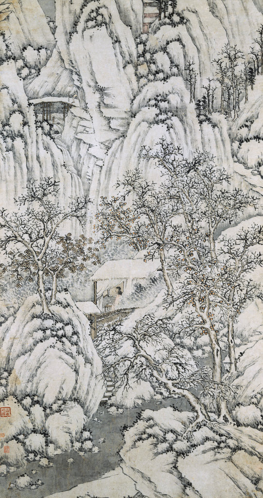 Detail of Bottom Half of Mountain Stream Under Snow by Shen Zhou