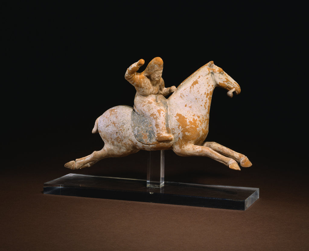 Detail of A Rare Painted Pottery Figure of a Female Polo Player by Anonymous