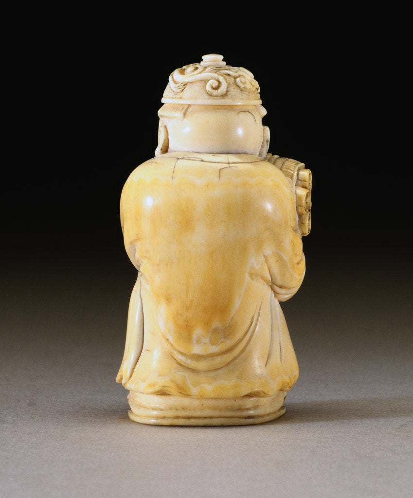 Detail of Back View of An Extremely Rare and Fine Ivory Figural Bottle, Qianlong Four-Character Seal Mark Incised on the Base and Possibly of the Period by Anonymous