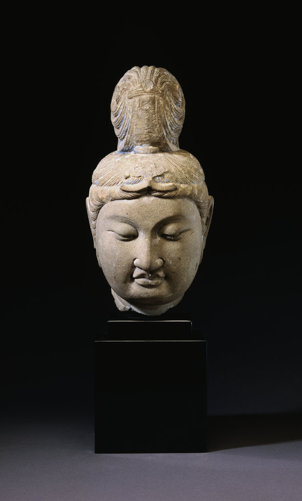 Detail of A Gray Stone Head of a Bodhisattva. Tang Dynasty by Corbis