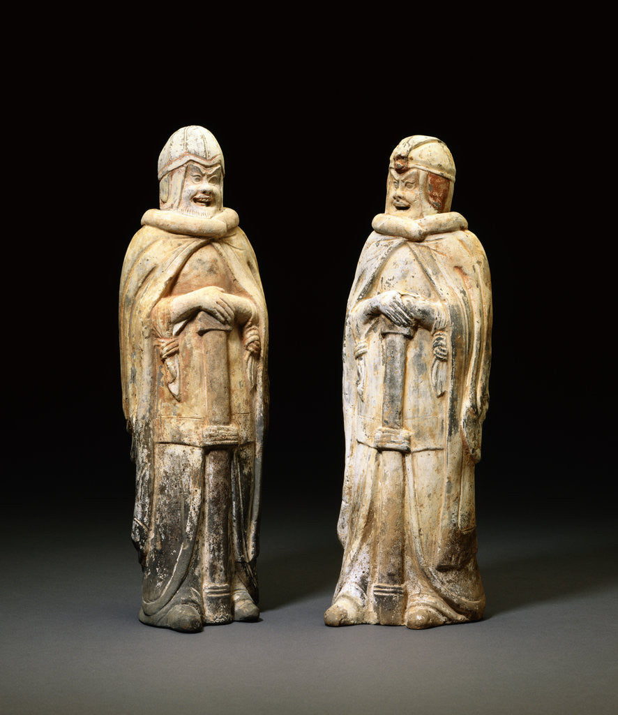 Detail of Pair of Painted Gray Pottery Figures of Soldiers. Northern Wei Dynasty by Anonymous