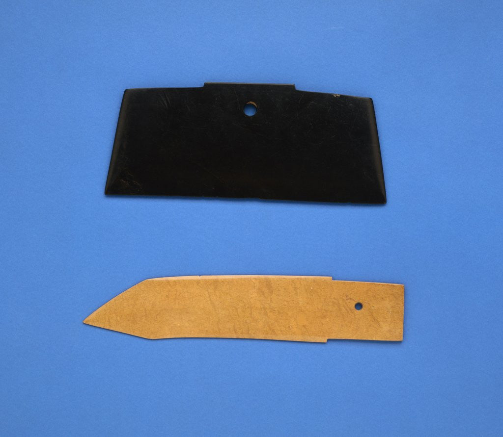 Detail of A Rare Blackish Jade Hoe-Like Blade, Dao and An Opaque Jade Dagger, Ge by Anonymous