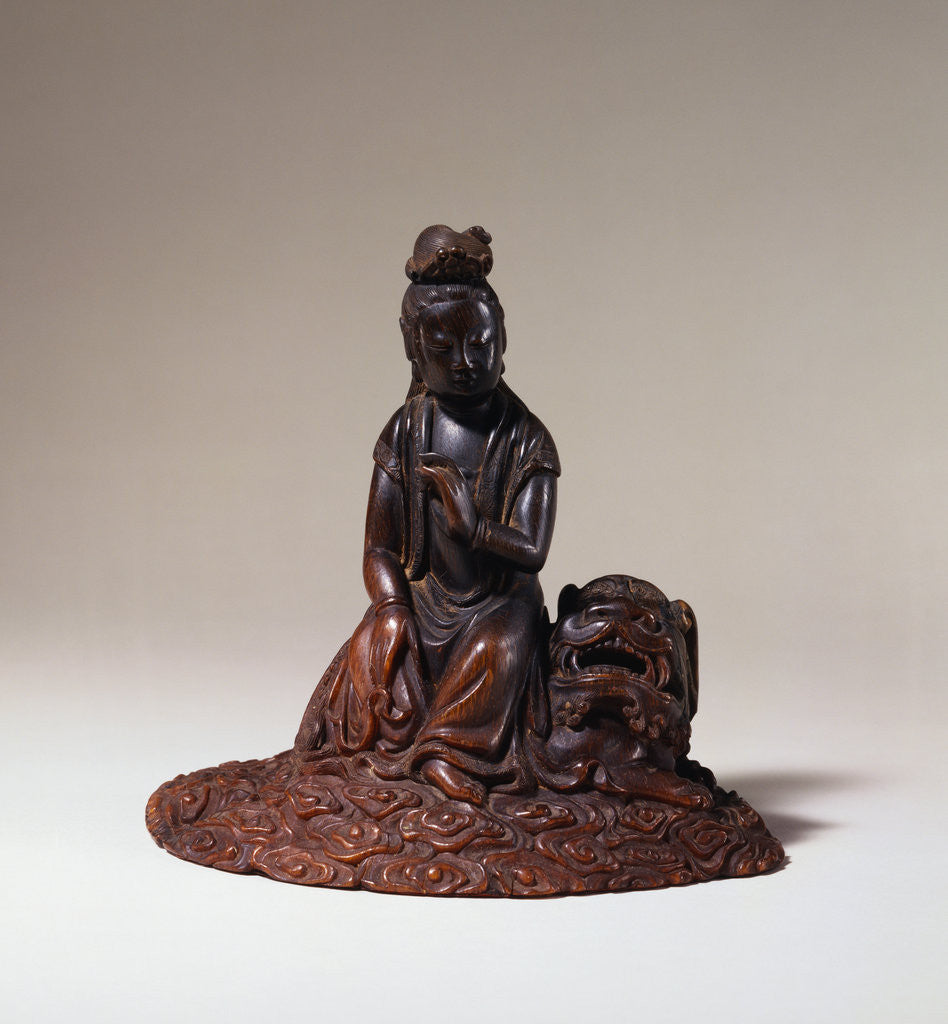 Detail of A Rare Rhinoceros Horn Carving of Wensu (Manjusri). Late Ming / Early Qing Dynasty by Anonymous