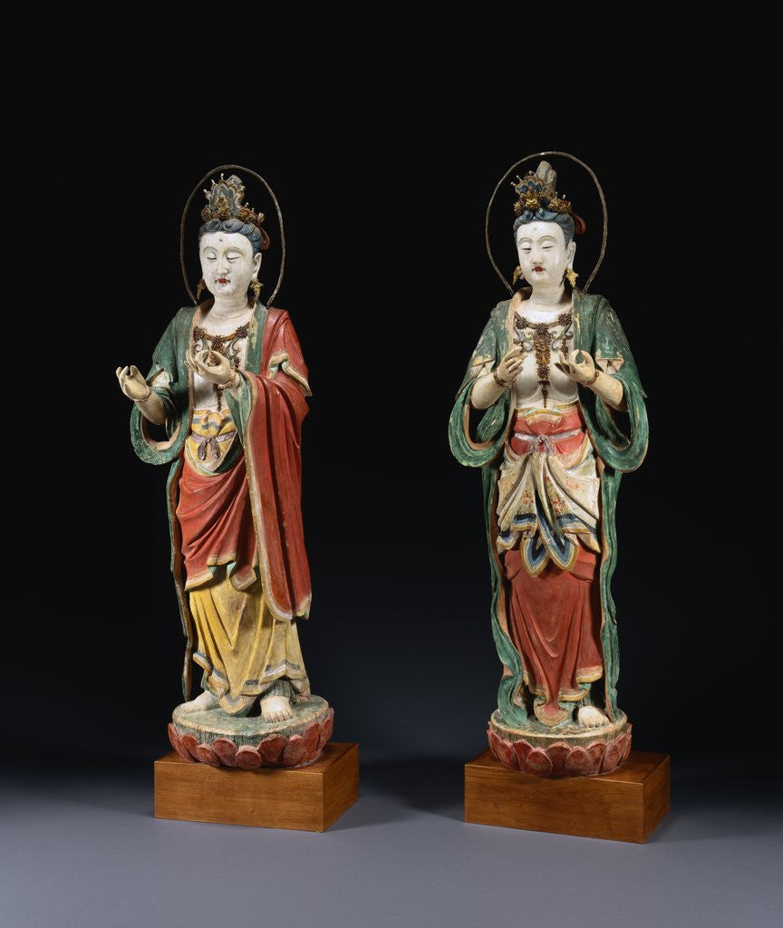 Detail of A Pair of Rare Monumental Painted Stucco Figures of Bodhisattvas. Yuan / Ming Dynasty by Anonymous