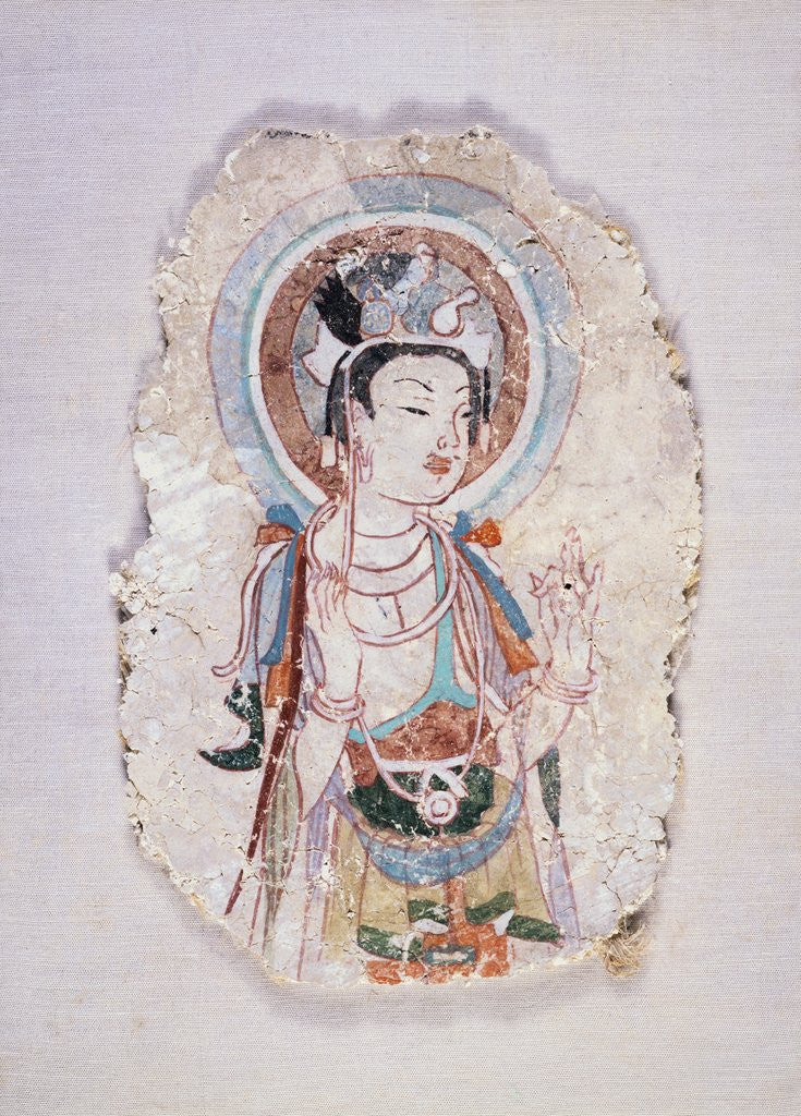 Detail of Tang Dynasty Fragment of a Painted Fresco of a Bodhisattva by Corbis