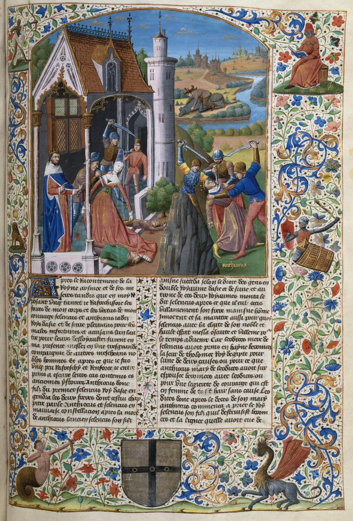 Detail of Illuminated Manuscript Page with The Death of Antiochus and Seleuceus by Anonymous