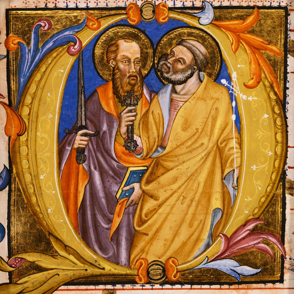 Detail of Illuminated Manuscript with Saints Peter and Paul by a Follower of Martino di Bartolommeo by Anonymous
