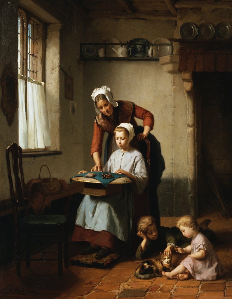 Detail of The Embroidery Lesson by Theodore Gerard