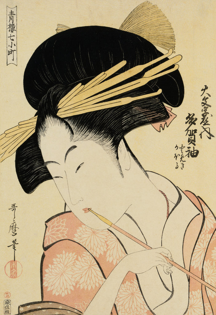 Detail of A Half-Length Portrait of the Courtesan Shirotama of the Tamaya by Kitagawa Utamaro