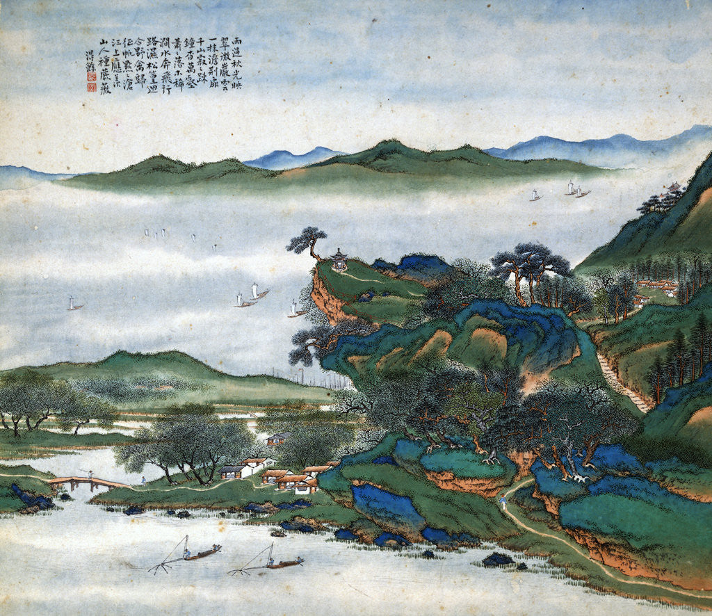 Detail of Blue and Green Landscapes (River) by Li Qing