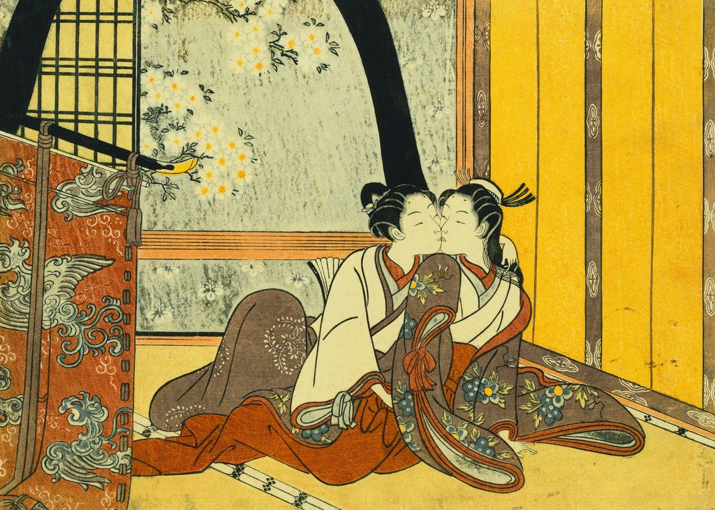 Detail of Two Lovers in an Interior by a Yellow Blind attributed to Harunobu by Corbis