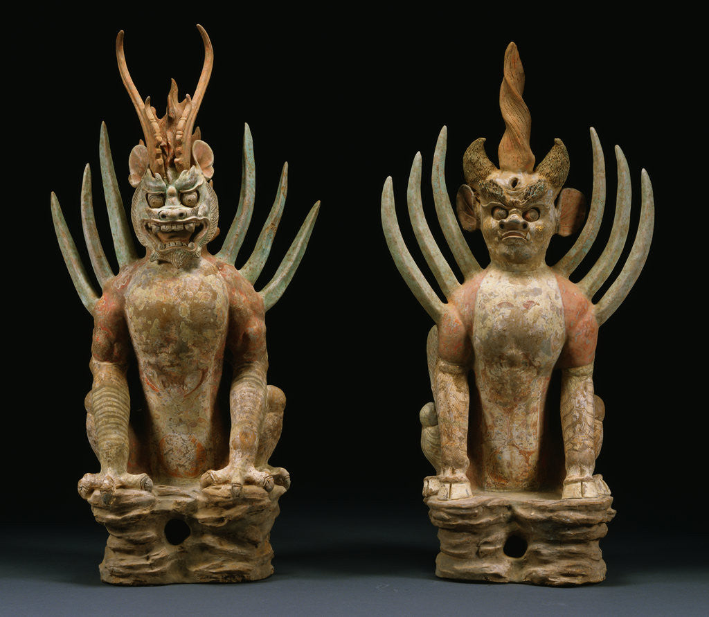 Detail of Pair of Red Pottery Figures of Earth Spirits from the Tang Dynasty by Anonymous