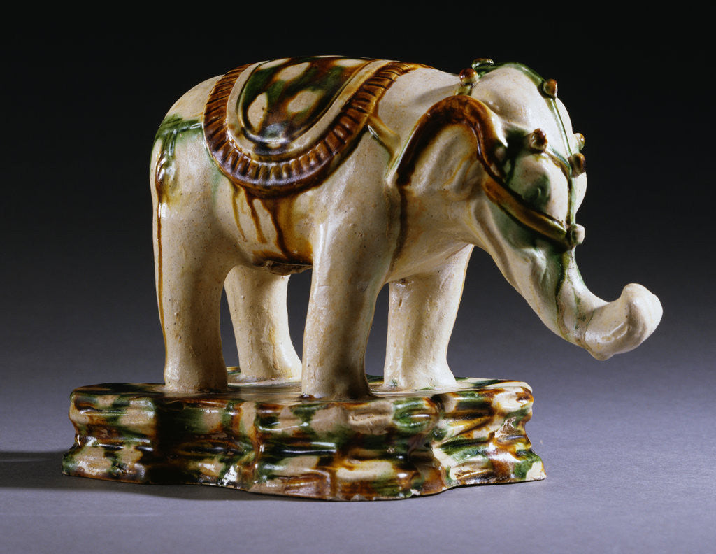 Detail of Sancai-Glazed Buff Pottery Figure of an Elephant from the Tang Dynasty by Anonymous