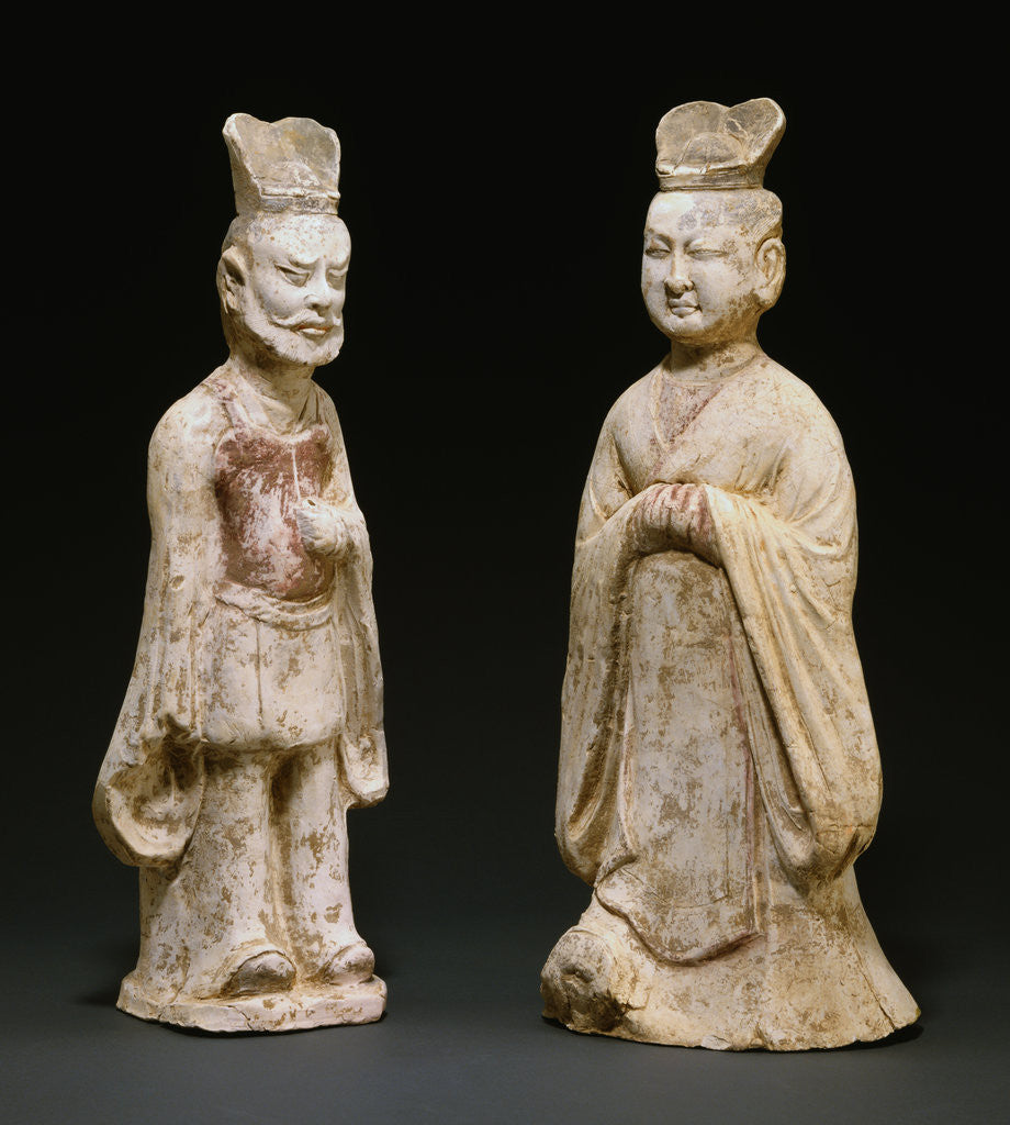Detail of Two Painted Red Pottery Standing Figures from the Tang Dynasty by Anonymous