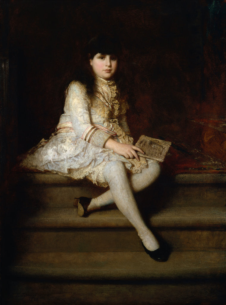 Detail of Young Girl Reading by Eastman Johnson