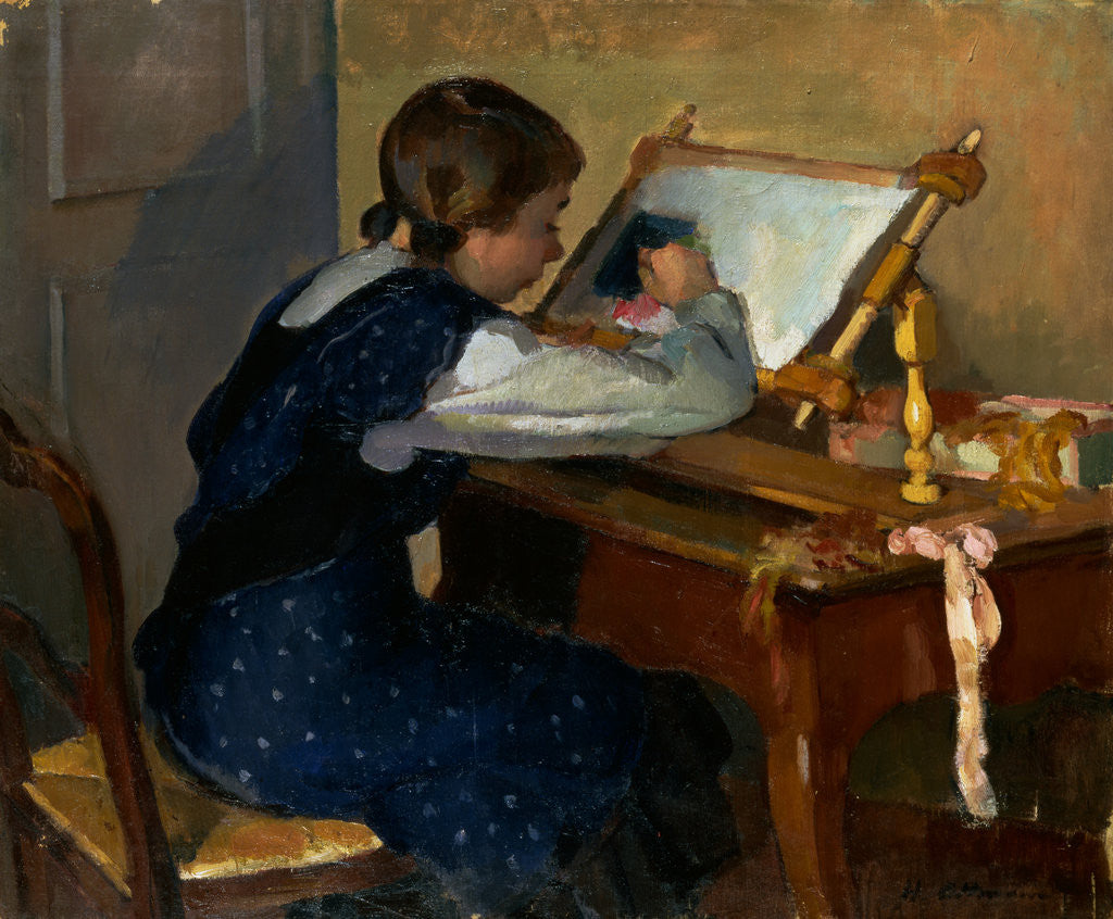 Detail of The Needlework by Henri Ottman