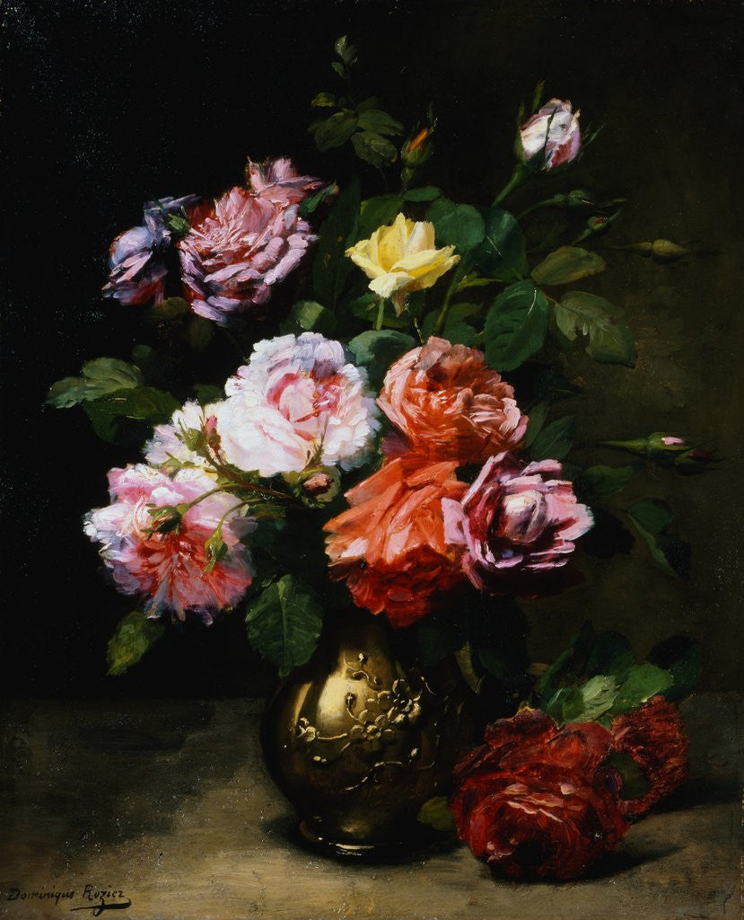 Detail of Painting of Roses in a Vase by Dominique Rozier