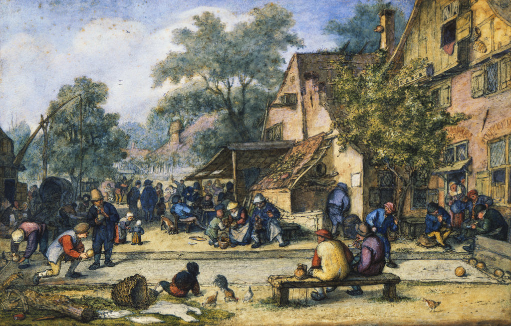 Detail of A Village Street with Skittle Players and Merrymakers by an Inn by Cornelis Dusart