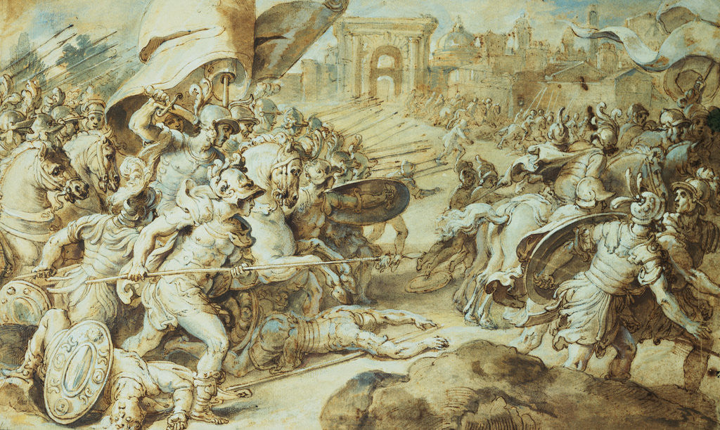 Detail of A Battle Scene Outside the Walls of Rome (?) by Circle of Federico Zuccaro, Retouched by Peter Paul Rubens